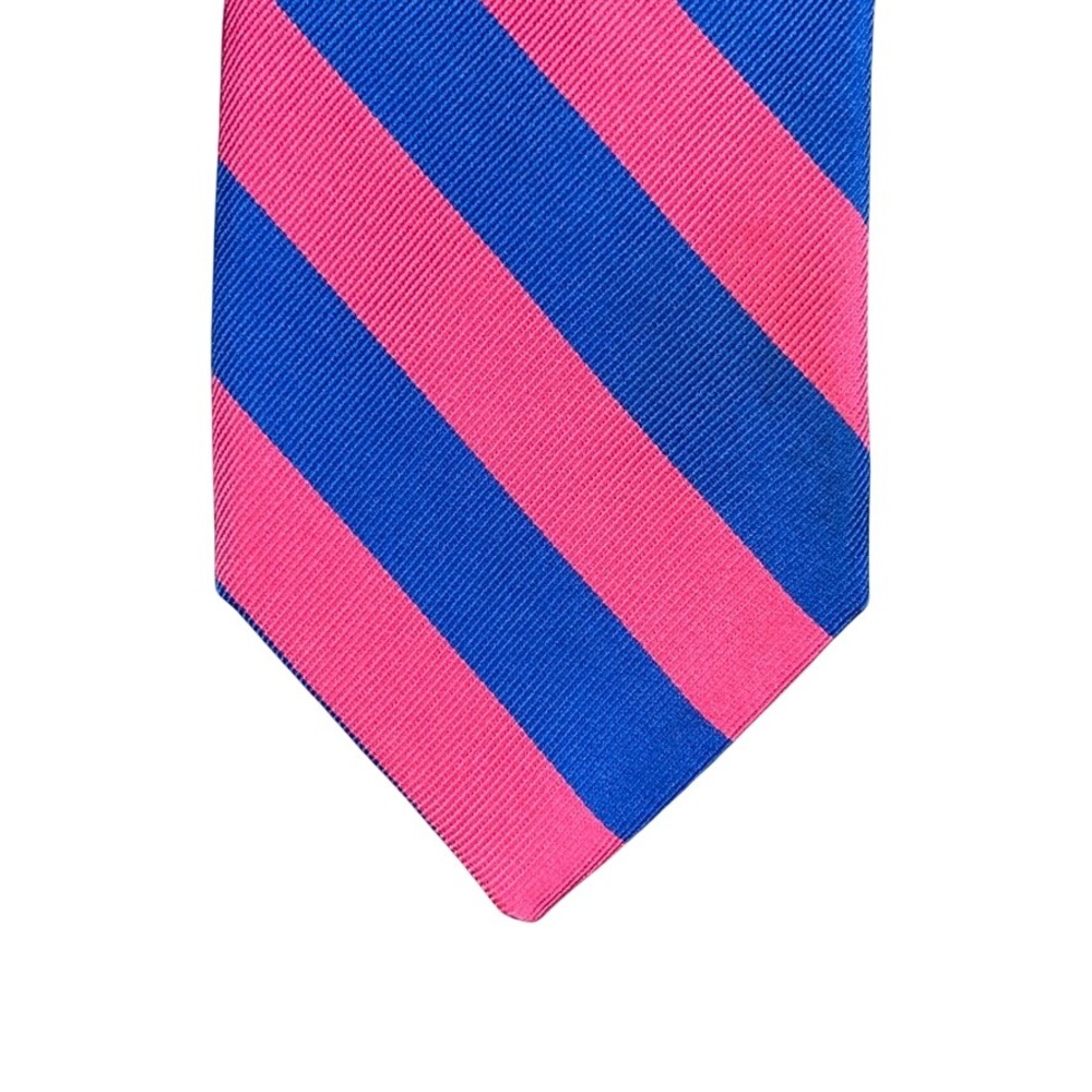 Chaps Mens Pink Blue Diagonal Stripe Silk Necktie Hand Made 3.5 Inch Width